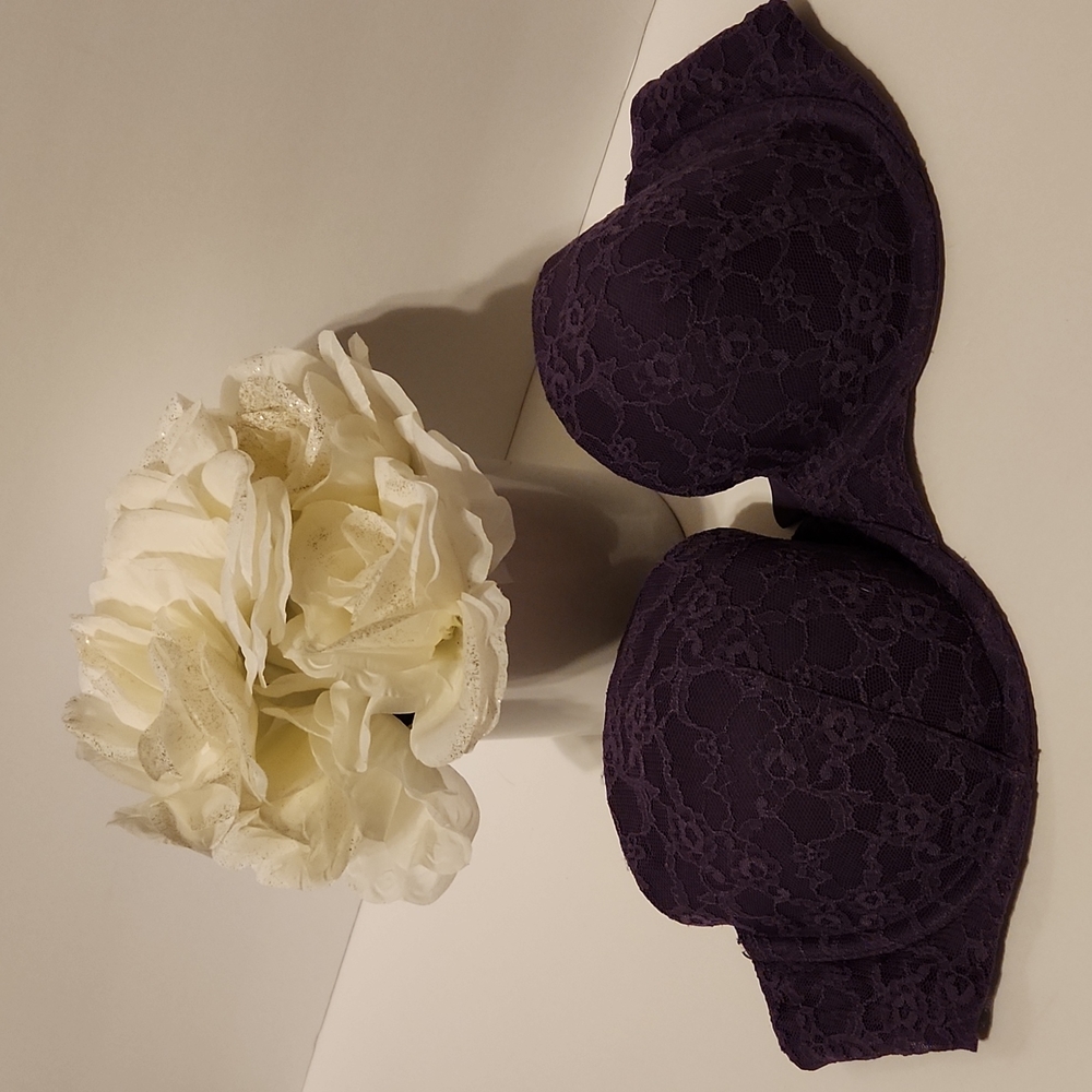 Victoria Secret Bra Women's Purple Lace Strapless Padded 36C